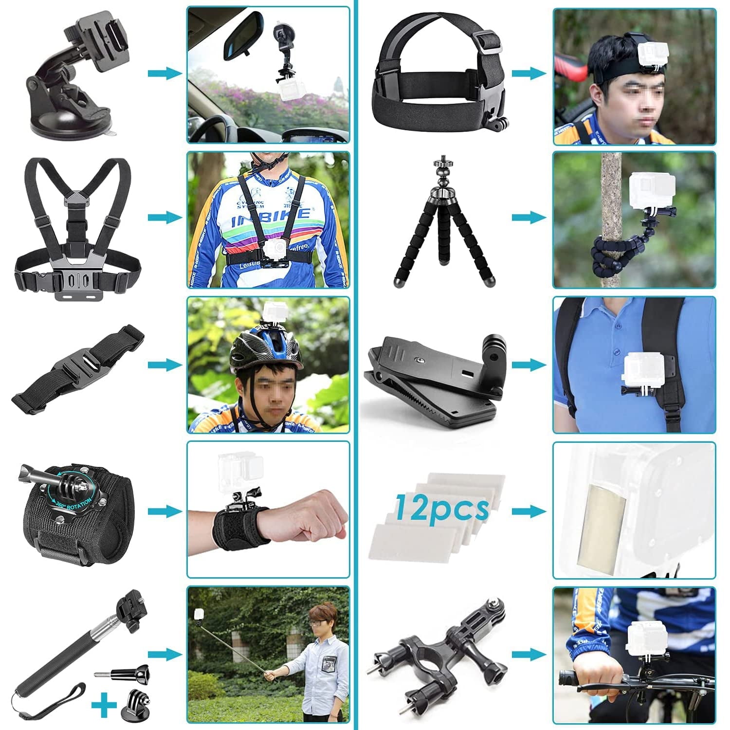 50 in 1 Action Camera Accessory Kit, Compatible with Most Action Cameras Including Latest Models